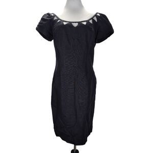Vintage 90s Kamisato Black Linen Dress Size 10 Neckline Cutouts Backless Party